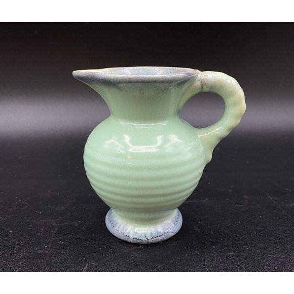 Unmarked Other - Vintage Small 3.5” Creamer Pitcher Jug Primitive Art Pottery Green Glaze # 125
